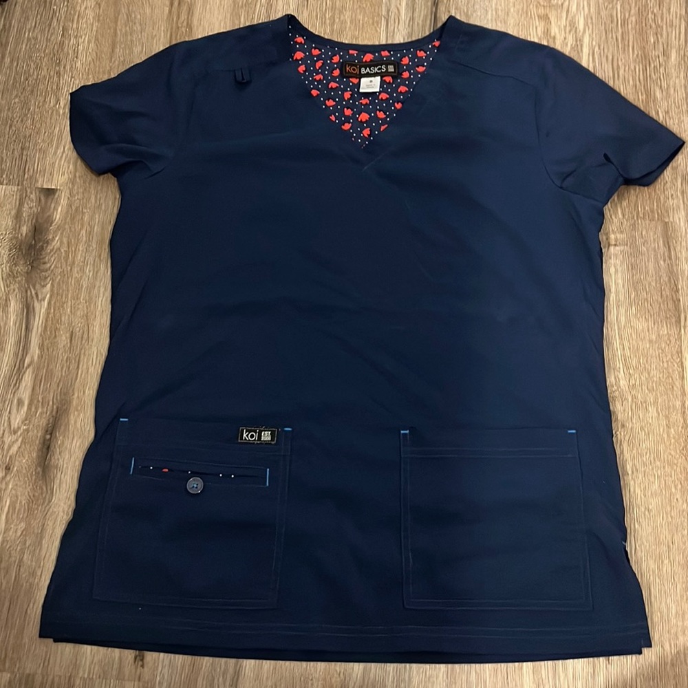 Dark Blue Koi Scrub Top